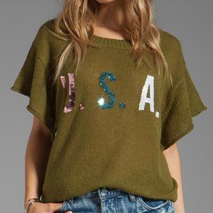 Wildfox USA Lake House Sequin Tee, Vintage Army XS